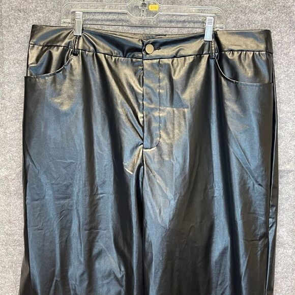 NWT Shein Womens 3XL Black Pants Curve High Waist Faux Leather Straight Wide Leg - Picture 2 of 16